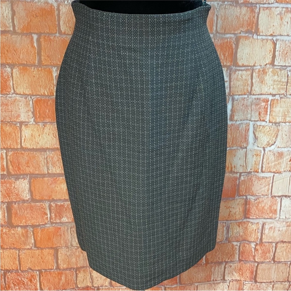 Rena Rowan Wool‎ Blend Check Print High Waisted Pencil Skirt